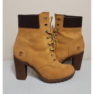 Timberland Wm 7 Earthkeepers Glancy 6-Inch Ankle Boots Wheat Nubuck Lace Up Heel